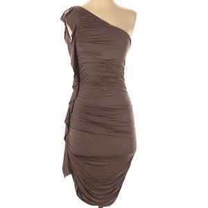Velvet Bronze Dress Ruched One Shoulder Dress S